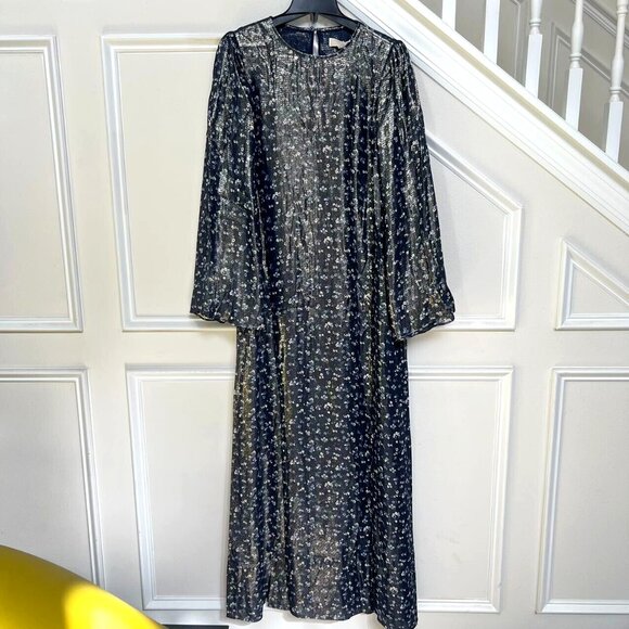 NWOT $434 MICHAEL KORS Navy Metal Floral Maxi Long Dresses Size M Women - Picture 3 of 10